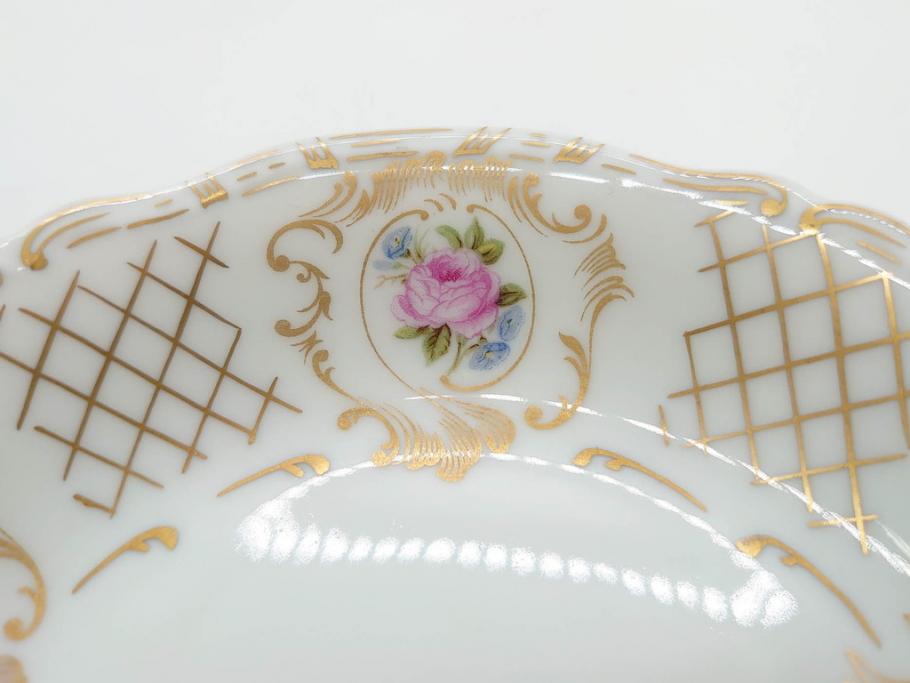 フランス　LIMOGES(リモージュ)　Georges Boyer(ジョルジュ ボワイエ)　バラの絵付けが上品なプレート5枚セット(薔薇、ローズ、磁器、金彩、深皿、小皿、洋食器)(R-078634)