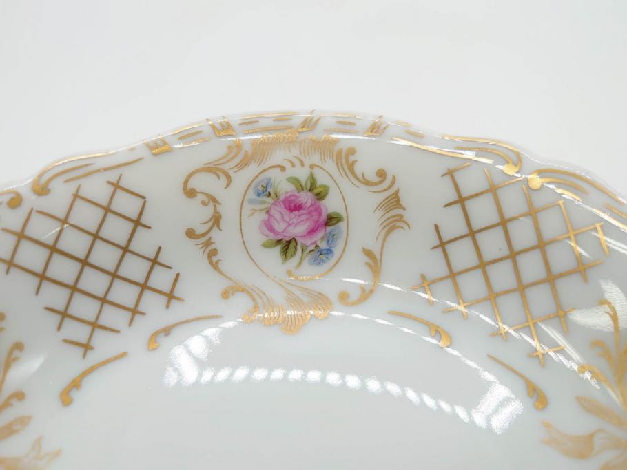 フランス　LIMOGES(リモージュ)　Georges Boyer(ジョルジュ ボワイエ)　バラの絵付けが上品なプレート5枚セット(薔薇、ローズ、磁器、金彩、深皿、小皿、洋食器)(R-078634)