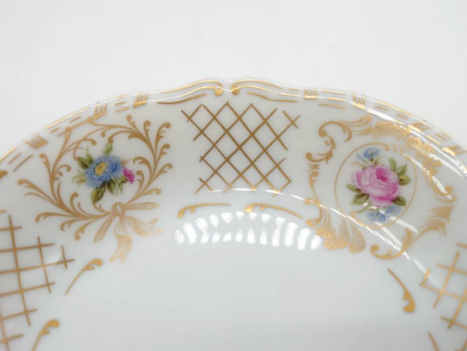 フランス　LIMOGES(リモージュ)　Georges Boyer(ジョルジュ ボワイエ)　バラの絵付けが上品なプレート5枚セット(薔薇、ローズ、磁器、金彩、深皿、小皿、洋食器)(R-078634)