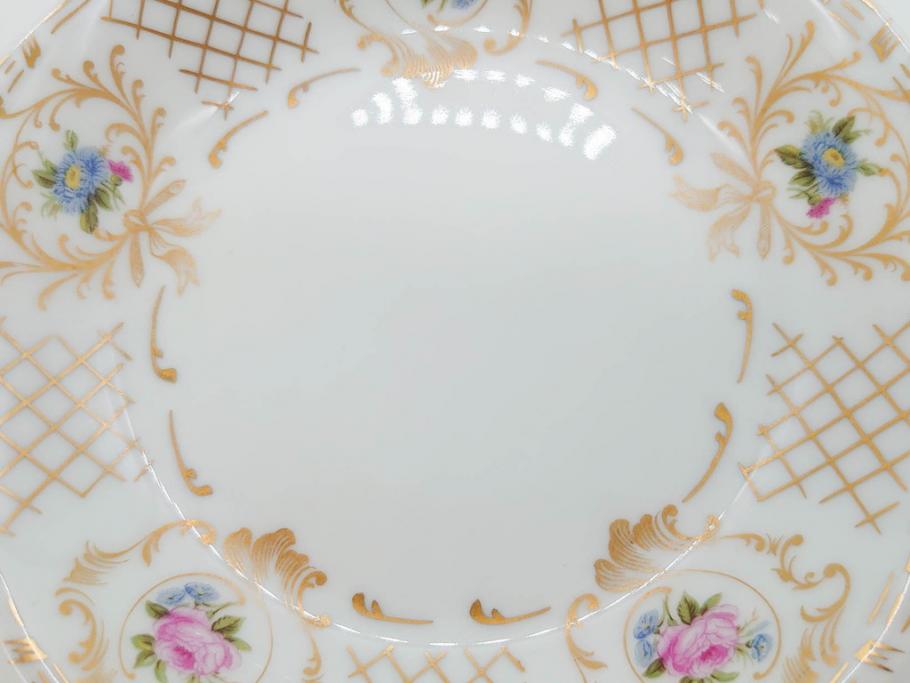 フランス　LIMOGES(リモージュ)　Georges Boyer(ジョルジュ ボワイエ)　バラの絵付けが上品なプレート5枚セット(薔薇、ローズ、磁器、金彩、深皿、小皿、洋食器)(R-078634)