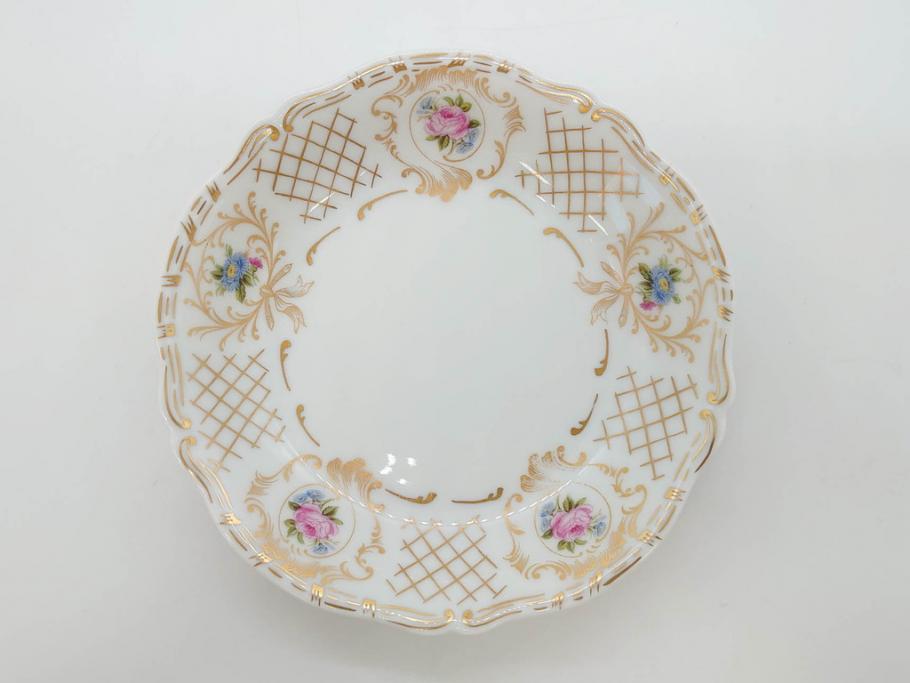 フランス　LIMOGES(リモージュ)　Georges Boyer(ジョルジュ ボワイエ)　バラの絵付けが上品なプレート5枚セット(薔薇、ローズ、磁器、金彩、深皿、小皿、洋食器)(R-078634)