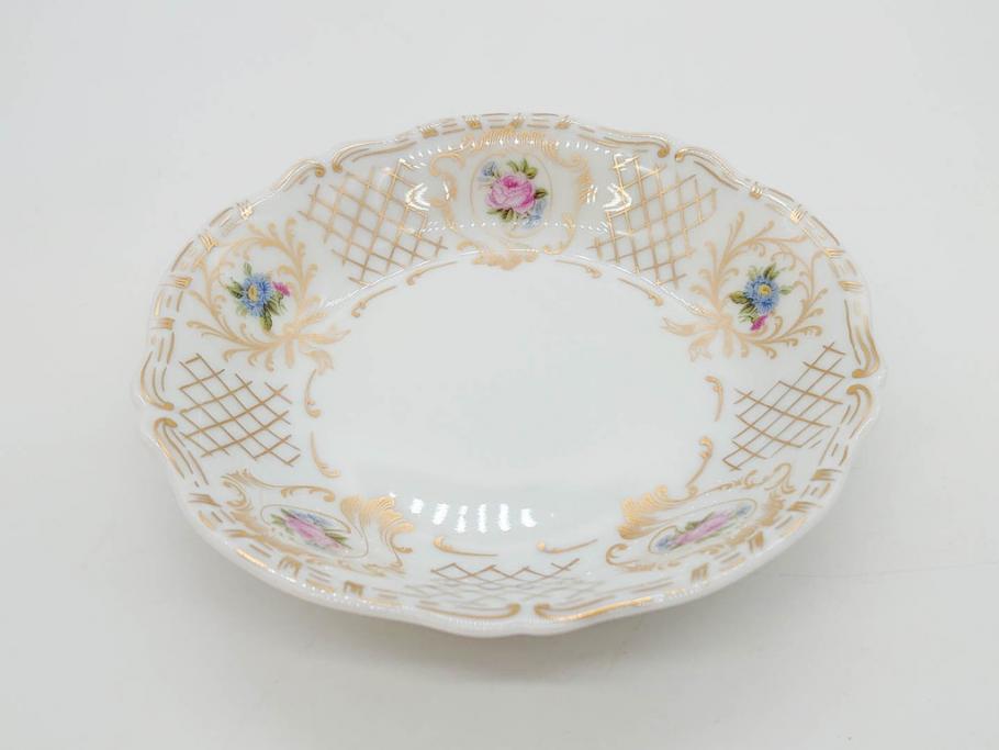 フランス　LIMOGES(リモージュ)　Georges Boyer(ジョルジュ ボワイエ)　バラの絵付けが上品なプレート5枚セット(薔薇、ローズ、磁器、金彩、深皿、小皿、洋食器)(R-078634)