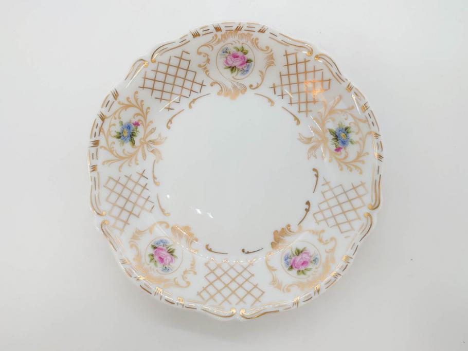 フランス　LIMOGES(リモージュ)　Georges Boyer(ジョルジュ ボワイエ)　バラの絵付けが上品なプレート5枚セット(薔薇、ローズ、磁器、金彩、深皿、小皿、洋食器)(R-078634)