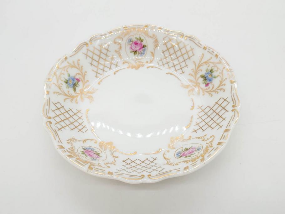 フランス　LIMOGES(リモージュ)　Georges Boyer(ジョルジュ ボワイエ)　バラの絵付けが上品なプレート5枚セット(薔薇、ローズ、磁器、金彩、深皿、小皿、洋食器)(R-078634)