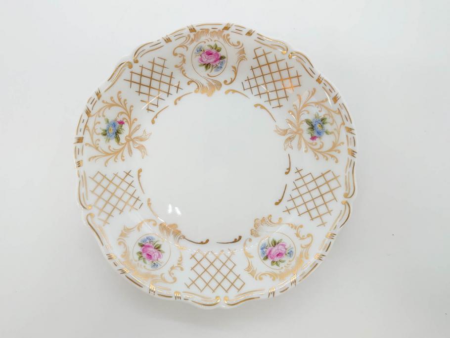 フランス　LIMOGES(リモージュ)　Georges Boyer(ジョルジュ ボワイエ)　バラの絵付けが上品なプレート5枚セット(薔薇、ローズ、磁器、金彩、深皿、小皿、洋食器)(R-078634)