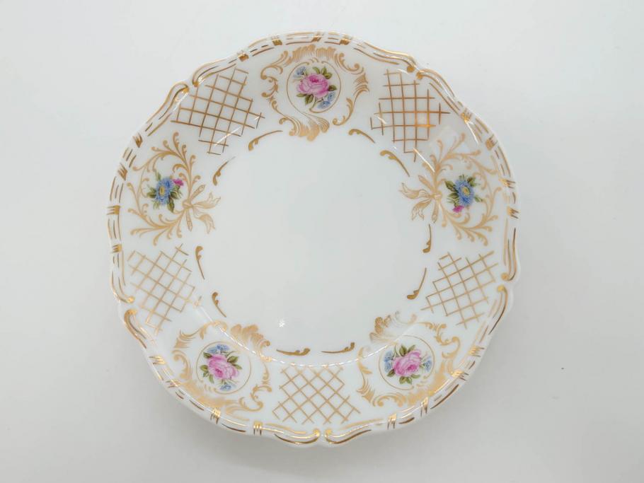 フランス　LIMOGES(リモージュ)　Georges Boyer(ジョルジュ ボワイエ)　バラの絵付けが上品なプレート5枚セット(薔薇、ローズ、磁器、金彩、深皿、小皿、洋食器)(R-078634)