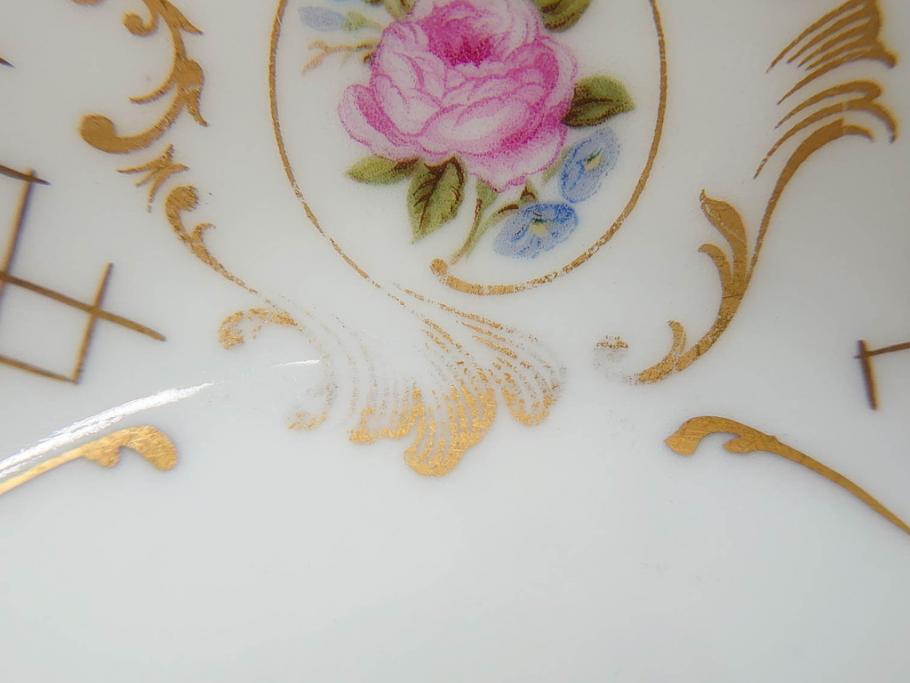 フランス　LIMOGES(リモージュ)　Georges Boyer(ジョルジュ ボワイエ)　バラの絵付けが上品なプレート5枚セット(薔薇、ローズ、磁器、金彩、深皿、小皿、洋食器)(R-078634)
