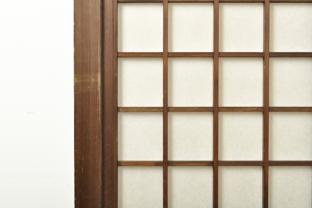 アンティーク建具　浮造り　杉材　一枚板　浮き上がるくっきりとした木目が美しい障子帯戸2枚セット(板戸、引き戸、建具)(R-059158)