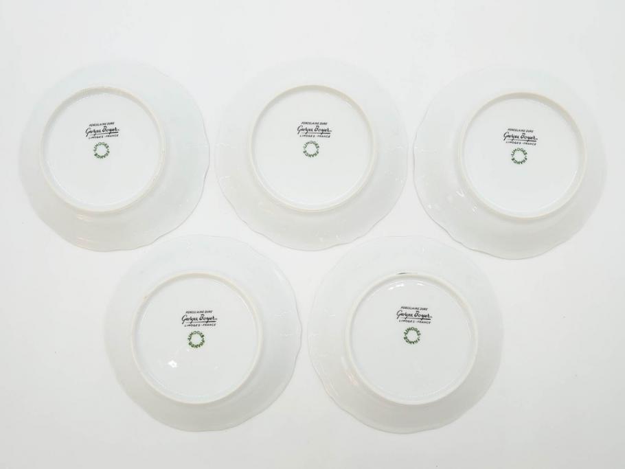 フランス　LIMOGES(リモージュ)　Georges Boyer(ジョルジュ ボワイエ)　バラの絵付けが上品なプレート5枚セット(薔薇、ローズ、磁器、金彩、深皿、小皿、洋食器)(R-078635)
