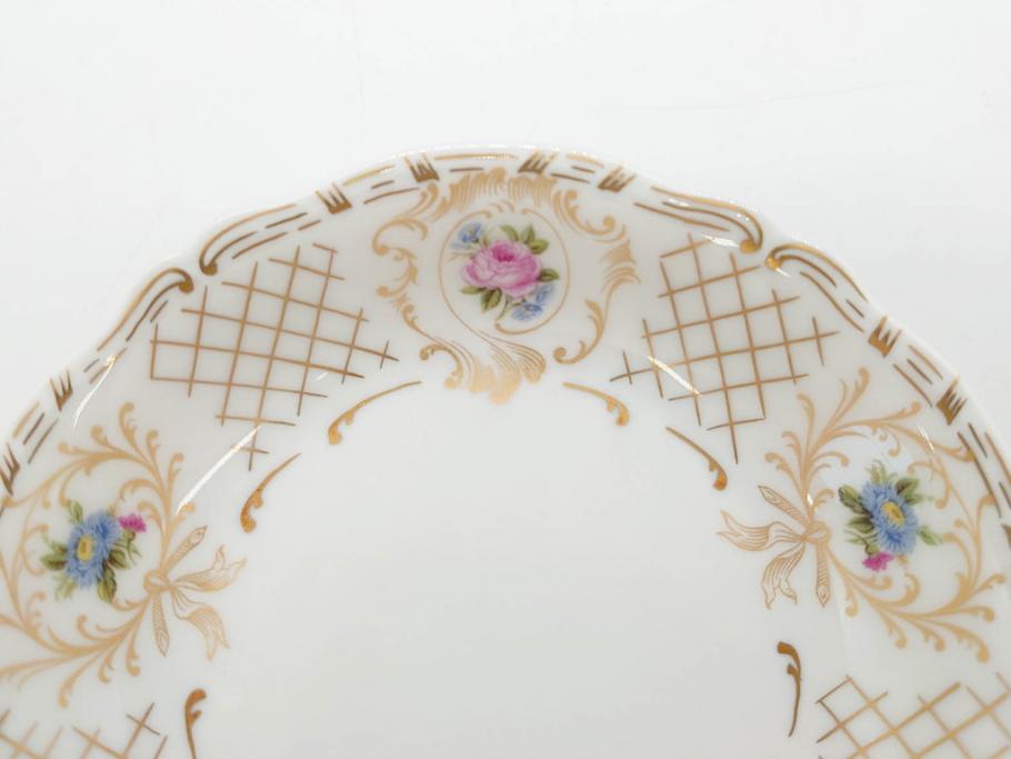 フランス　LIMOGES(リモージュ)　Georges Boyer(ジョルジュ ボワイエ)　バラの絵付けが上品なプレート5枚セット(薔薇、ローズ、磁器、金彩、深皿、小皿、洋食器)(R-078635)
