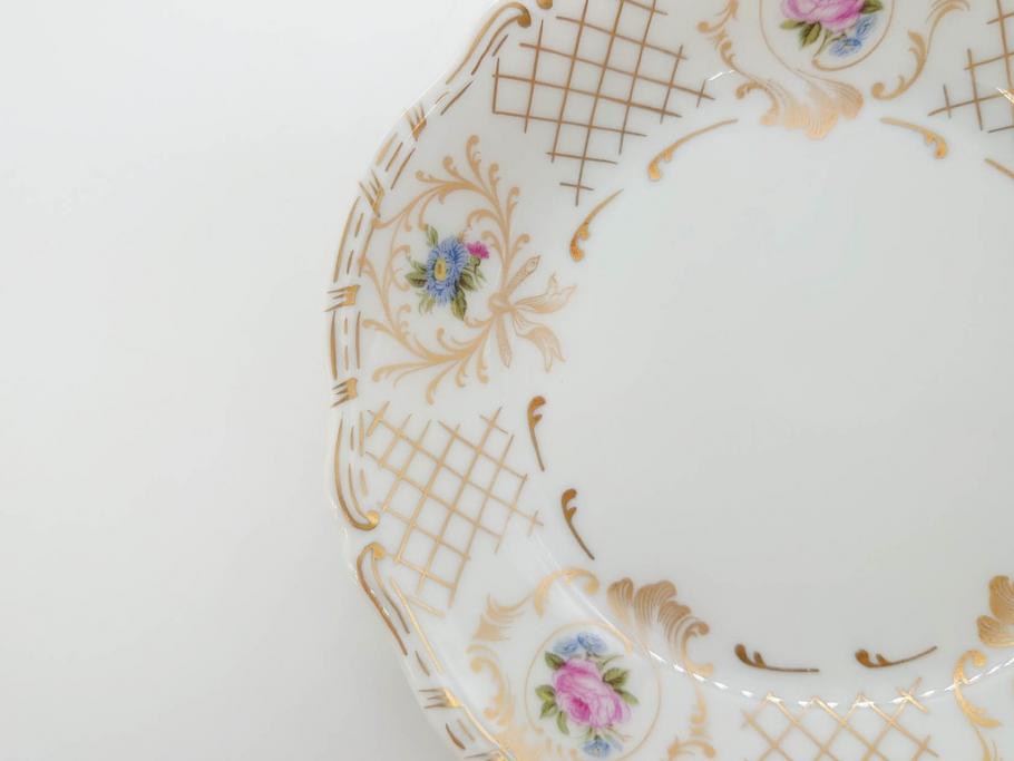 フランス　LIMOGES(リモージュ)　Georges Boyer(ジョルジュ ボワイエ)　バラの絵付けが上品なプレート5枚セット(薔薇、ローズ、磁器、金彩、深皿、小皿、洋食器)(R-078635)