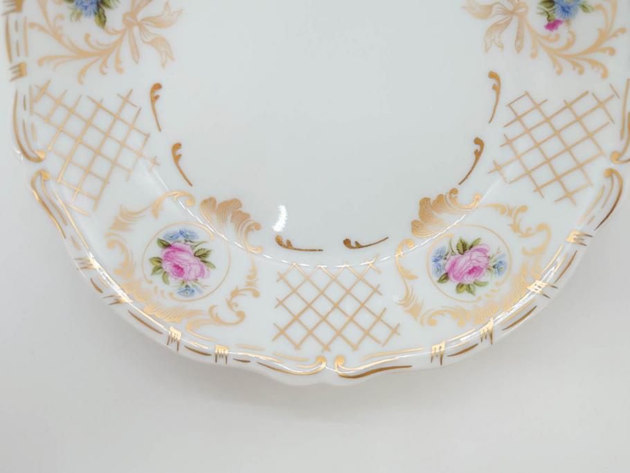 フランス　LIMOGES(リモージュ)　Georges Boyer(ジョルジュ ボワイエ)　バラの絵付けが上品なプレート5枚セット(薔薇、ローズ、磁器、金彩、深皿、小皿、洋食器)(R-078635)