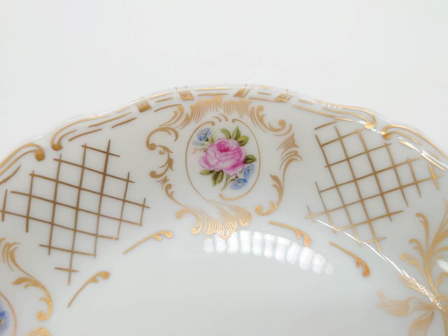 フランス　LIMOGES(リモージュ)　Georges Boyer(ジョルジュ ボワイエ)　バラの絵付けが上品なプレート5枚セット(薔薇、ローズ、磁器、金彩、深皿、小皿、洋食器)(R-078635)