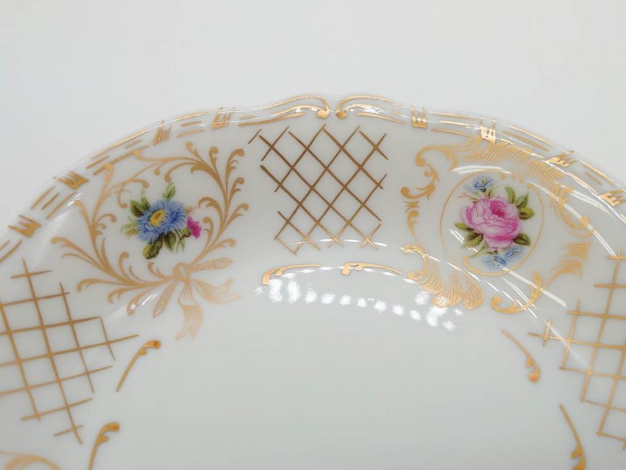 フランス　LIMOGES(リモージュ)　Georges Boyer(ジョルジュ ボワイエ)　バラの絵付けが上品なプレート5枚セット(薔薇、ローズ、磁器、金彩、深皿、小皿、洋食器)(R-078635)