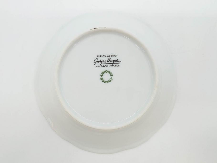 フランス　LIMOGES(リモージュ)　Georges Boyer(ジョルジュ ボワイエ)　バラの絵付けが上品なプレート5枚セット(薔薇、ローズ、磁器、金彩、深皿、小皿、洋食器)(R-078635)
