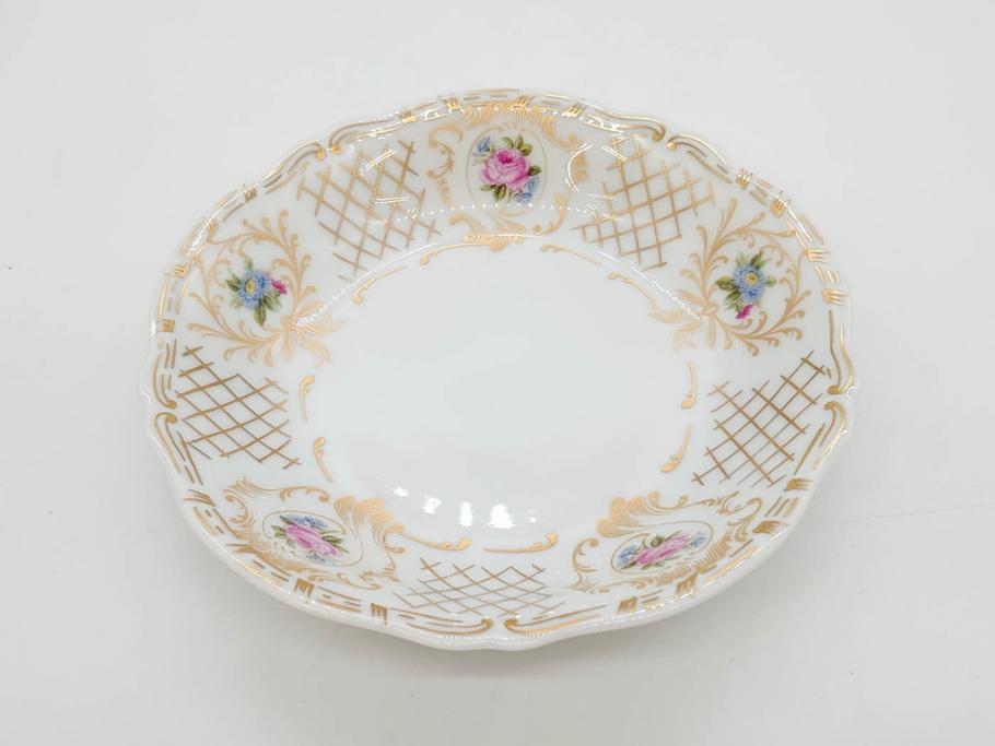 フランス　LIMOGES(リモージュ)　Georges Boyer(ジョルジュ ボワイエ)　バラの絵付けが上品なプレート5枚セット(薔薇、ローズ、磁器、金彩、深皿、小皿、洋食器)(R-078635)
