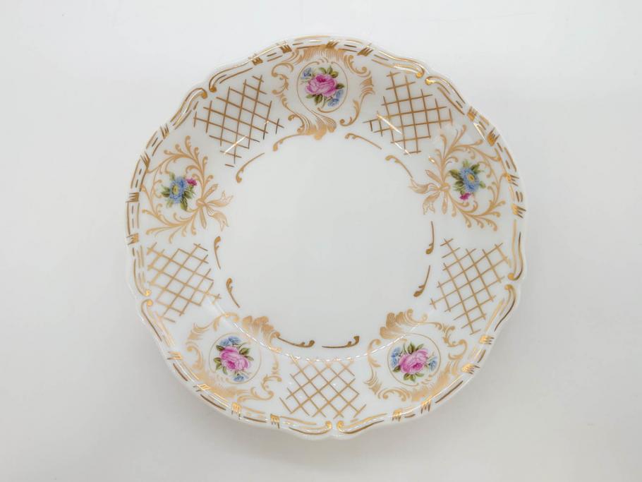 フランス　LIMOGES(リモージュ)　Georges Boyer(ジョルジュ ボワイエ)　バラの絵付けが上品なプレート5枚セット(薔薇、ローズ、磁器、金彩、深皿、小皿、洋食器)(R-078635)