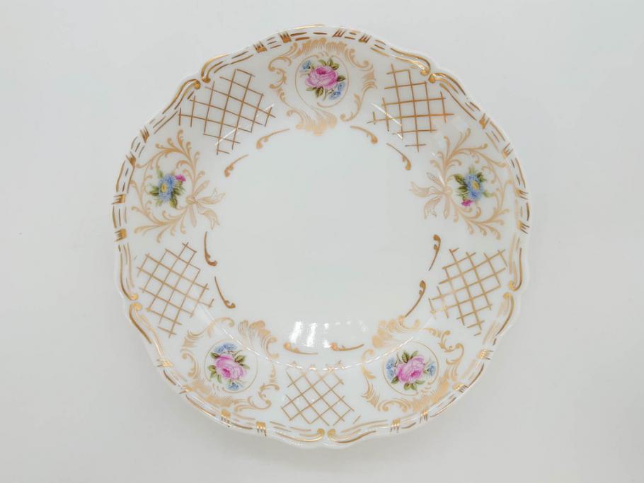 フランス　LIMOGES(リモージュ)　Georges Boyer(ジョルジュ ボワイエ)　バラの絵付けが上品なプレート5枚セット(薔薇、ローズ、磁器、金彩、深皿、小皿、洋食器)(R-078635)