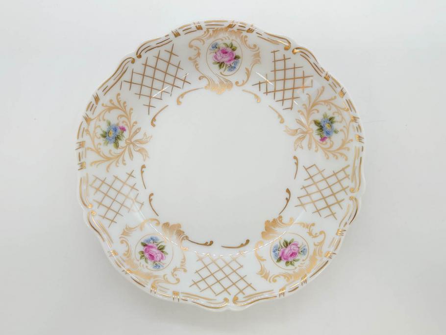 フランス　LIMOGES(リモージュ)　Georges Boyer(ジョルジュ ボワイエ)　バラの絵付けが上品なプレート5枚セット(薔薇、ローズ、磁器、金彩、深皿、小皿、洋食器)(R-078635)