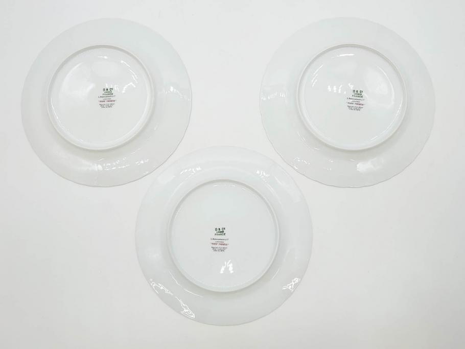 フランス　BERNARDAUD(ベルナルド)　LIMOGES(リモージュ)　マリー・テレーズ　細かな花のガーランドが装飾された優雅なプレート3枚セット(MARIE THERESE、リボン、花、フラワー、金彩、大皿、磁器、洋食器)(R-078636)