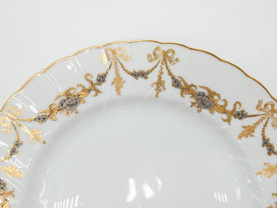 フランス　BERNARDAUD(ベルナルド)　LIMOGES(リモージュ)　マリー・テレーズ　細かな花のガーランドが装飾された優雅なプレート3枚セット(MARIE THERESE、リボン、花、フラワー、金彩、大皿、磁器、洋食器)(R-078636)