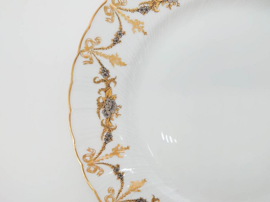 フランス　BERNARDAUD(ベルナルド)　LIMOGES(リモージュ)　マリー・テレーズ　細かな花のガーランドが装飾された優雅なプレート3枚セット(MARIE THERESE、リボン、花、フラワー、金彩、大皿、磁器、洋食器)(R-078636)