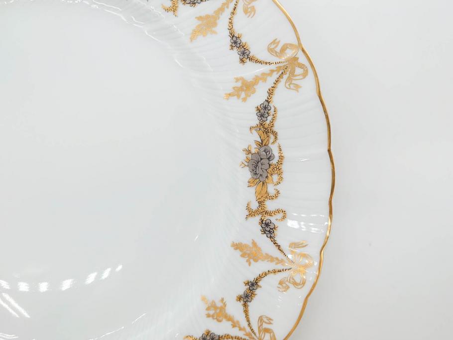フランス　BERNARDAUD(ベルナルド)　LIMOGES(リモージュ)　マリー・テレーズ　細かな花のガーランドが装飾された優雅なプレート3枚セット(MARIE THERESE、リボン、花、フラワー、金彩、大皿、磁器、洋食器)(R-078636)