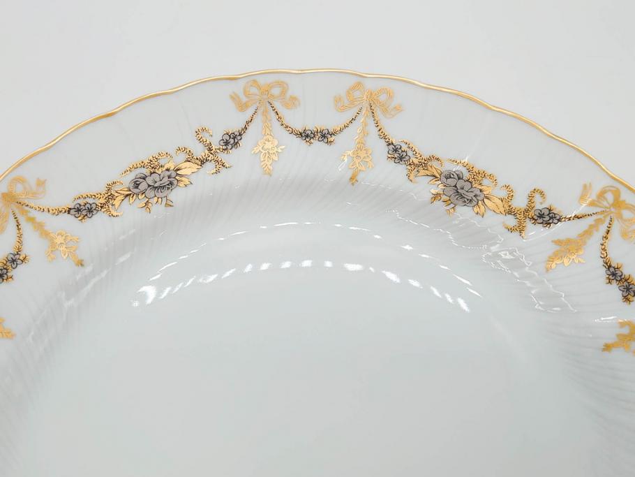 フランス　BERNARDAUD(ベルナルド)　LIMOGES(リモージュ)　マリー・テレーズ　細かな花のガーランドが装飾された優雅なプレート3枚セット(MARIE THERESE、リボン、花、フラワー、金彩、大皿、磁器、洋食器)(R-078636)