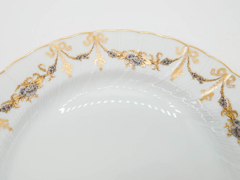フランス　BERNARDAUD(ベルナルド)　LIMOGES(リモージュ)　マリー・テレーズ　細かな花のガーランドが装飾された優雅なプレート3枚セット(MARIE THERESE、リボン、花、フラワー、金彩、大皿、磁器、洋食器)(R-078636)
