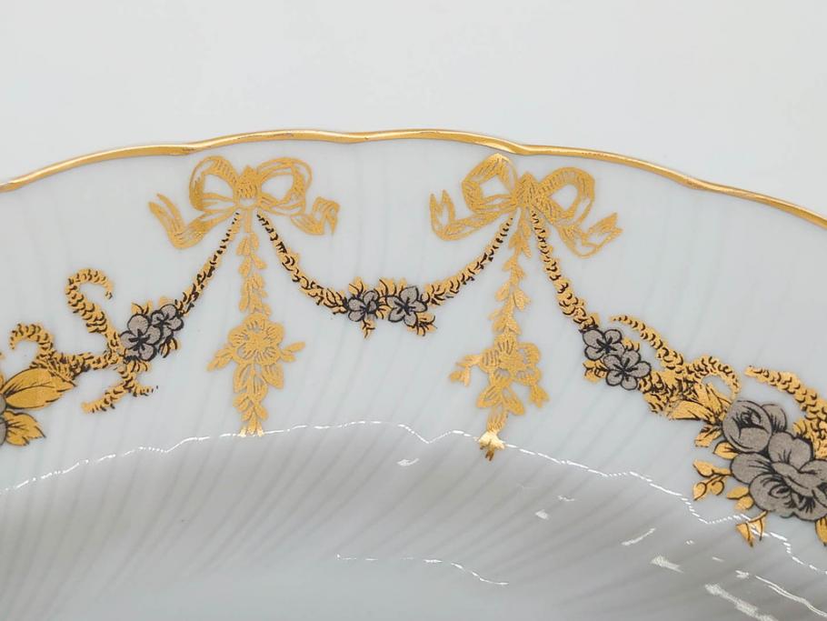 フランス　BERNARDAUD(ベルナルド)　LIMOGES(リモージュ)　マリー・テレーズ　細かな花のガーランドが装飾された優雅なプレート3枚セット(MARIE THERESE、リボン、花、フラワー、金彩、大皿、磁器、洋食器)(R-078636)