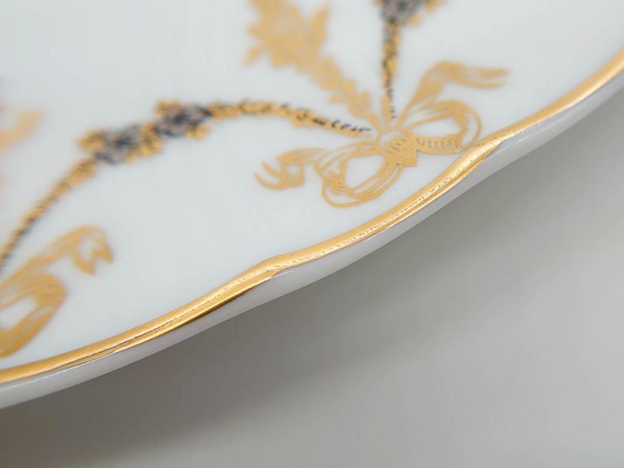 フランス　BERNARDAUD(ベルナルド)　LIMOGES(リモージュ)　マリー・テレーズ　細かな花のガーランドが装飾された優雅なプレート3枚セット(MARIE THERESE、リボン、花、フラワー、金彩、大皿、磁器、洋食器)(R-078636)