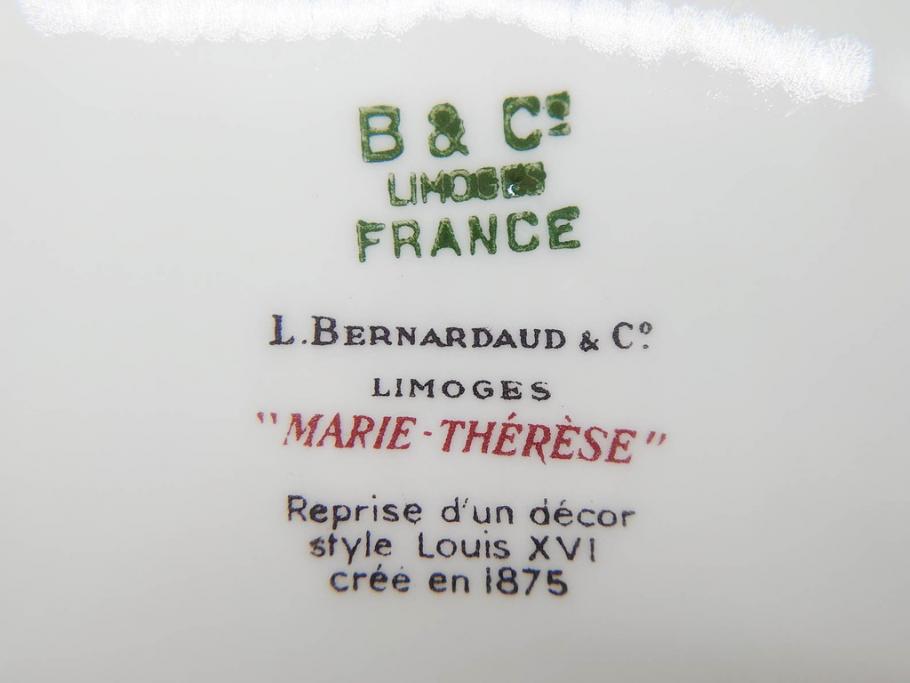 フランス　BERNARDAUD(ベルナルド)　LIMOGES(リモージュ)　マリー・テレーズ　細かな花のガーランドが装飾された優雅なプレート3枚セット(MARIE THERESE、リボン、花、フラワー、金彩、大皿、磁器、洋食器)(R-078636)