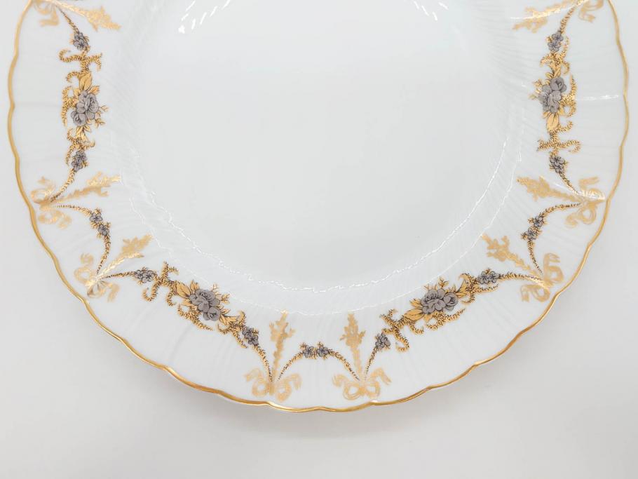 フランス　BERNARDAUD(ベルナルド)　LIMOGES(リモージュ)　マリー・テレーズ　細かな花のガーランドが装飾された優雅なプレート3枚セット(MARIE THERESE、リボン、花、フラワー、金彩、大皿、磁器、洋食器)(R-078636)