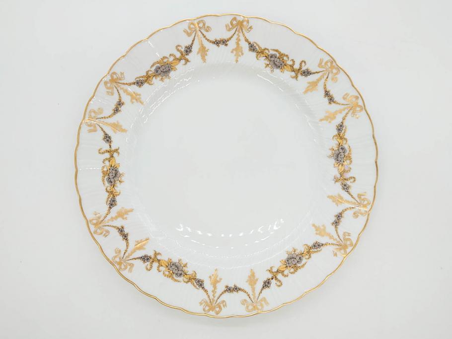 フランス　BERNARDAUD(ベルナルド)　LIMOGES(リモージュ)　マリー・テレーズ　細かな花のガーランドが装飾された優雅なプレート3枚セット(MARIE THERESE、リボン、花、フラワー、金彩、大皿、磁器、洋食器)(R-078636)