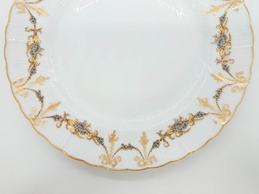 フランス　BERNARDAUD(ベルナルド)　LIMOGES(リモージュ)　マリー・テレーズ　細かな花のガーランドが装飾された優雅なプレート3枚セット(MARIE THERESE、リボン、花、フラワー、金彩、大皿、磁器、洋食器)(R-078636)