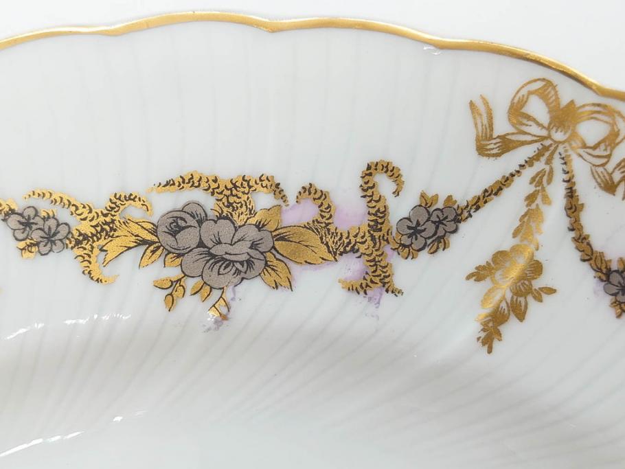 フランス　BERNARDAUD(ベルナルド)　LIMOGES(リモージュ)　マリー・テレーズ　細かな花のガーランドが装飾された優雅なプレート3枚セット(MARIE THERESE、リボン、花、フラワー、金彩、大皿、磁器、洋食器)(R-078636)