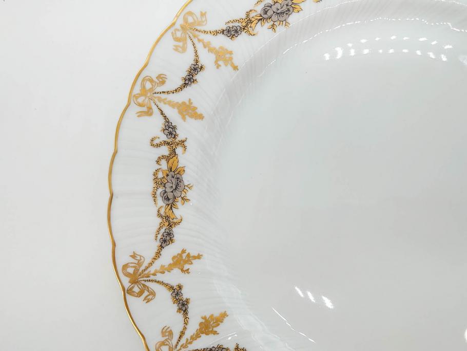 フランス　BERNARDAUD(ベルナルド)　LIMOGES(リモージュ)　マリー・テレーズ　細かな花のガーランドが装飾された優雅なプレート3枚セット(MARIE THERESE、リボン、花、フラワー、金彩、中皿、大皿、磁器、洋食器)(R-078637)