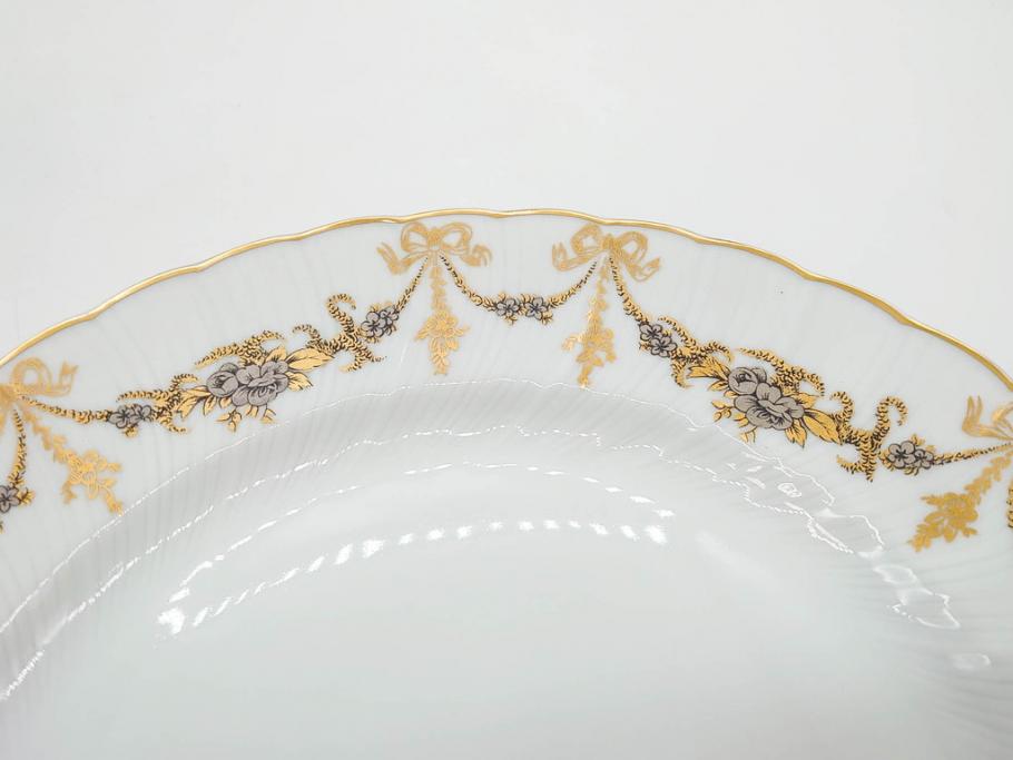 フランス　BERNARDAUD(ベルナルド)　LIMOGES(リモージュ)　マリー・テレーズ　細かな花のガーランドが装飾された優雅なプレート3枚セット(MARIE THERESE、リボン、花、フラワー、金彩、中皿、大皿、磁器、洋食器)(R-078637)