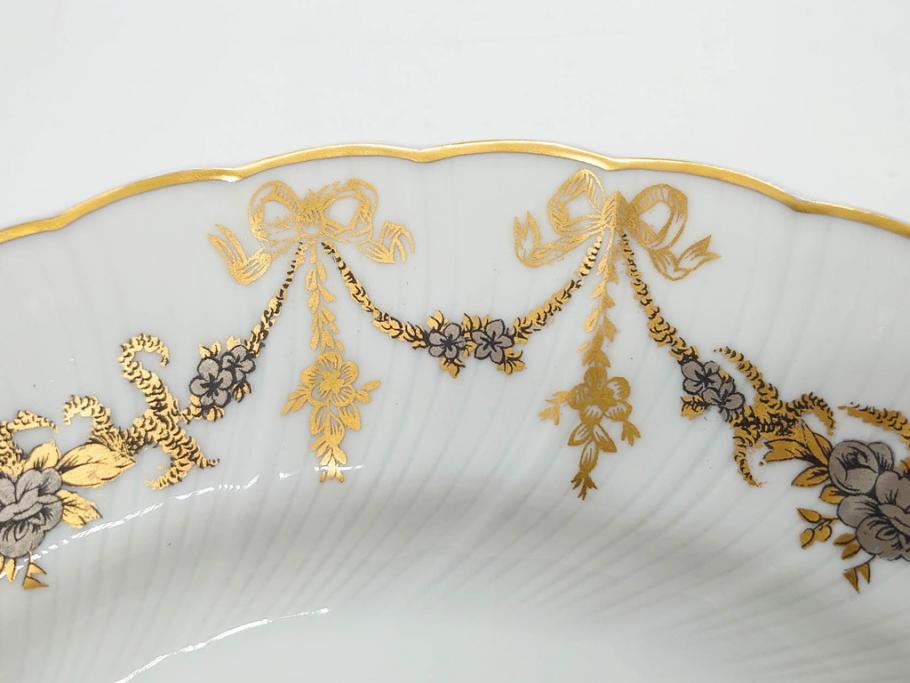 フランス　BERNARDAUD(ベルナルド)　LIMOGES(リモージュ)　マリー・テレーズ　細かな花のガーランドが装飾された優雅なプレート3枚セット(MARIE THERESE、リボン、花、フラワー、金彩、中皿、大皿、磁器、洋食器)(R-078637)