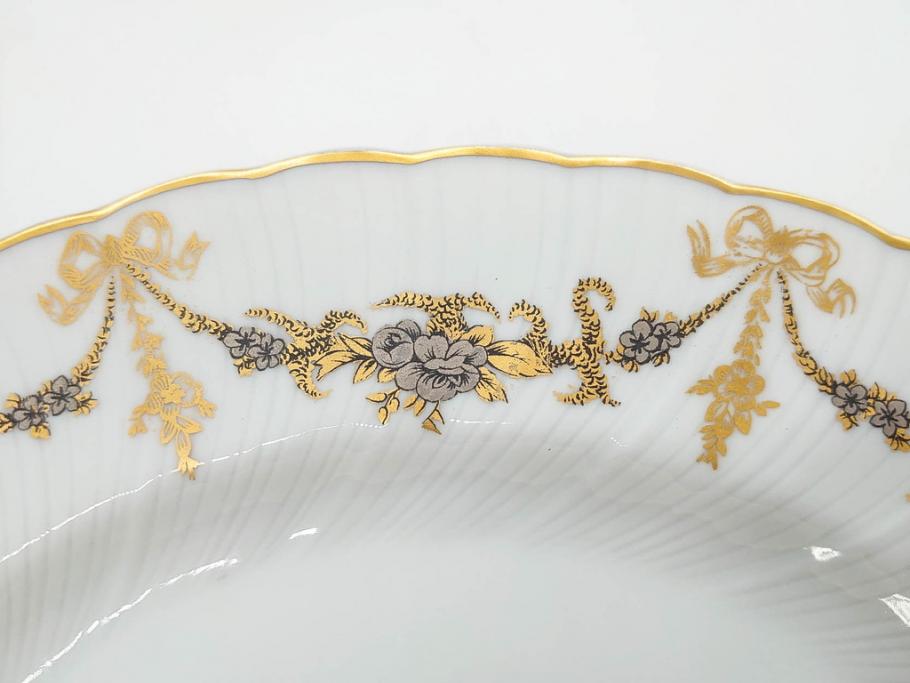 フランス　BERNARDAUD(ベルナルド)　LIMOGES(リモージュ)　マリー・テレーズ　細かな花のガーランドが装飾された優雅なプレート3枚セット(MARIE THERESE、リボン、花、フラワー、金彩、中皿、大皿、磁器、洋食器)(R-078637)