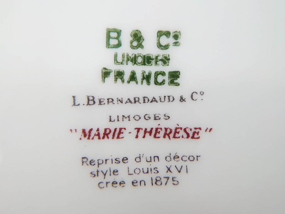 フランス　BERNARDAUD(ベルナルド)　LIMOGES(リモージュ)　マリー・テレーズ　細かな花のガーランドが装飾された優雅なプレート3枚セット(MARIE THERESE、リボン、花、フラワー、金彩、中皿、大皿、磁器、洋食器)(R-078637)