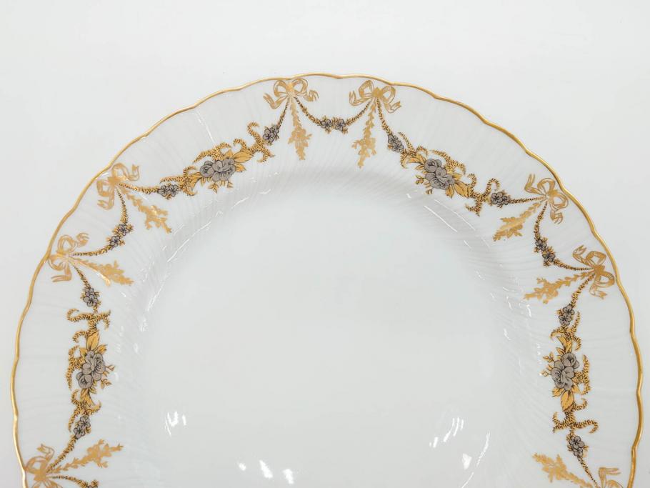 フランス　BERNARDAUD(ベルナルド)　LIMOGES(リモージュ)　マリー・テレーズ　細かな花のガーランドが装飾された優雅なプレート3枚セット(MARIE THERESE、リボン、花、フラワー、金彩、中皿、大皿、磁器、洋食器)(R-078637)