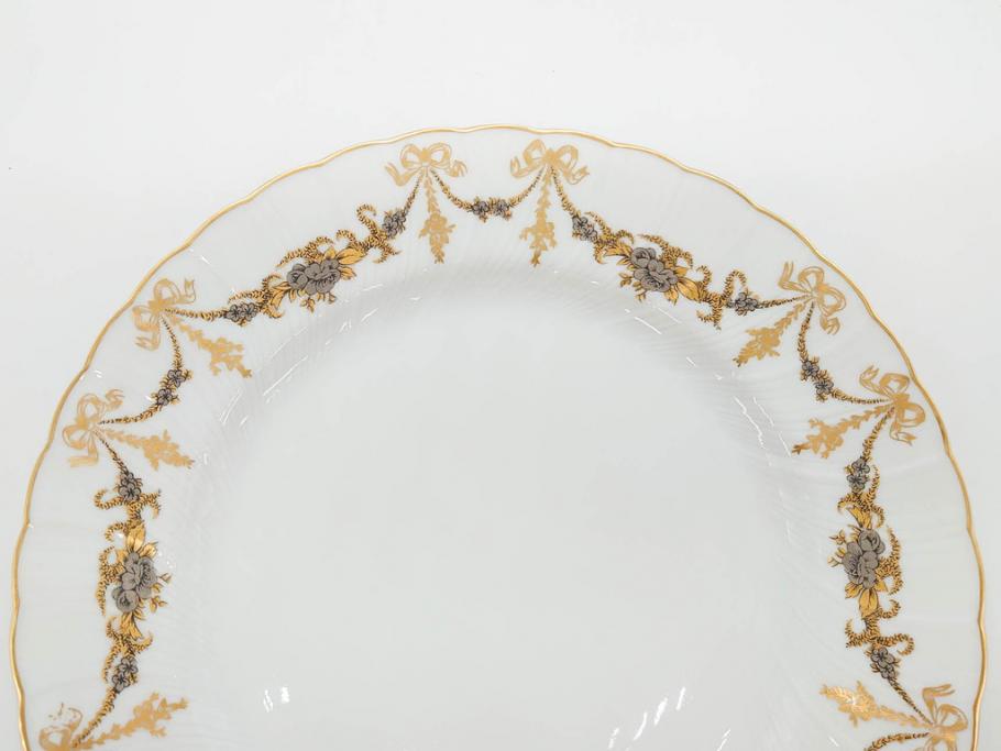 フランス　BERNARDAUD(ベルナルド)　LIMOGES(リモージュ)　マリー・テレーズ　細かな花のガーランドが装飾された優雅なプレート3枚セット(MARIE THERESE、リボン、花、フラワー、金彩、中皿、大皿、磁器、洋食器)(R-078637)