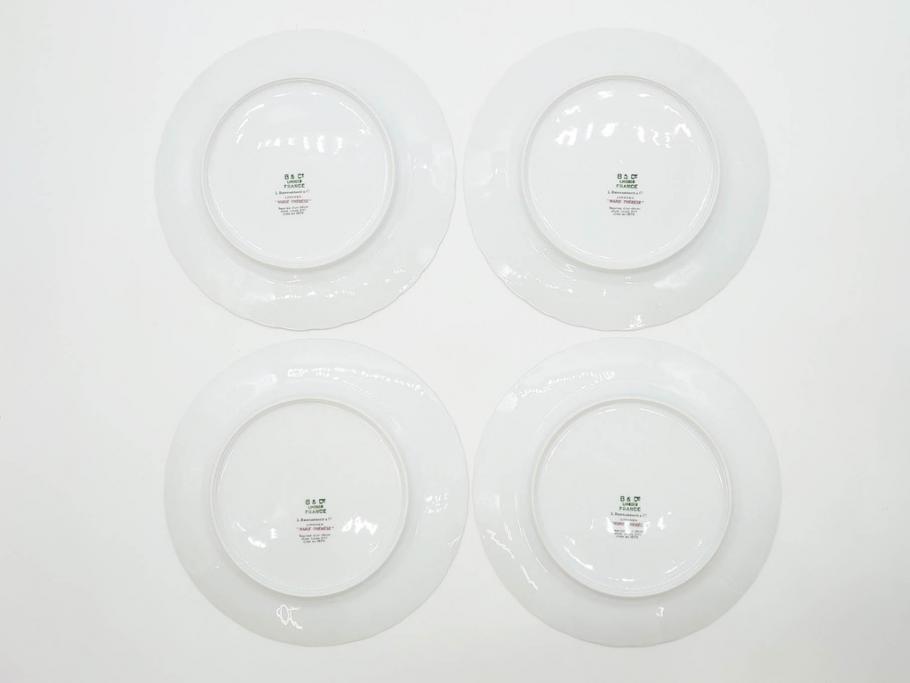 フランス　BERNARDAUD(ベルナルド)　LIMOGES(リモージュ)　マリー・テレーズ　細かな花のガーランドが装飾された優雅なプレート4枚セット(MARIE THERESE、リボン、花、フラワー、金彩、中皿、磁器、洋食器)(R-078638)