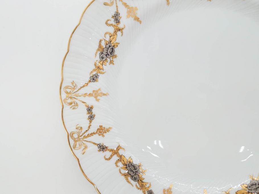 フランス　BERNARDAUD(ベルナルド)　LIMOGES(リモージュ)　マリー・テレーズ　細かな花のガーランドが装飾された優雅なプレート4枚セット(MARIE THERESE、リボン、花、フラワー、金彩、中皿、磁器、洋食器)(R-078638)