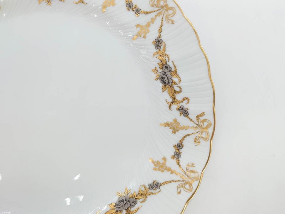 フランス　BERNARDAUD(ベルナルド)　LIMOGES(リモージュ)　マリー・テレーズ　細かな花のガーランドが装飾された優雅なプレート4枚セット(MARIE THERESE、リボン、花、フラワー、金彩、中皿、磁器、洋食器)(R-078638)