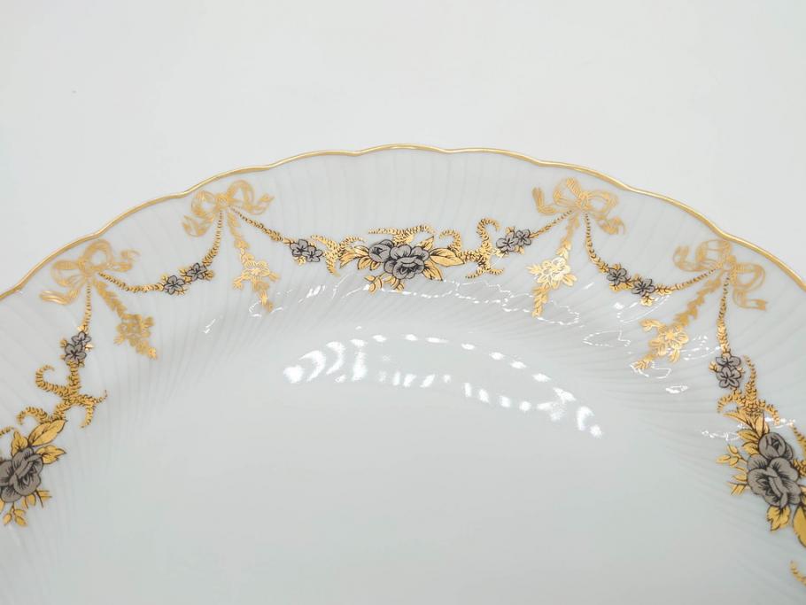 フランス　BERNARDAUD(ベルナルド)　LIMOGES(リモージュ)　マリー・テレーズ　細かな花のガーランドが装飾された優雅なプレート4枚セット(MARIE THERESE、リボン、花、フラワー、金彩、中皿、磁器、洋食器)(R-078638)