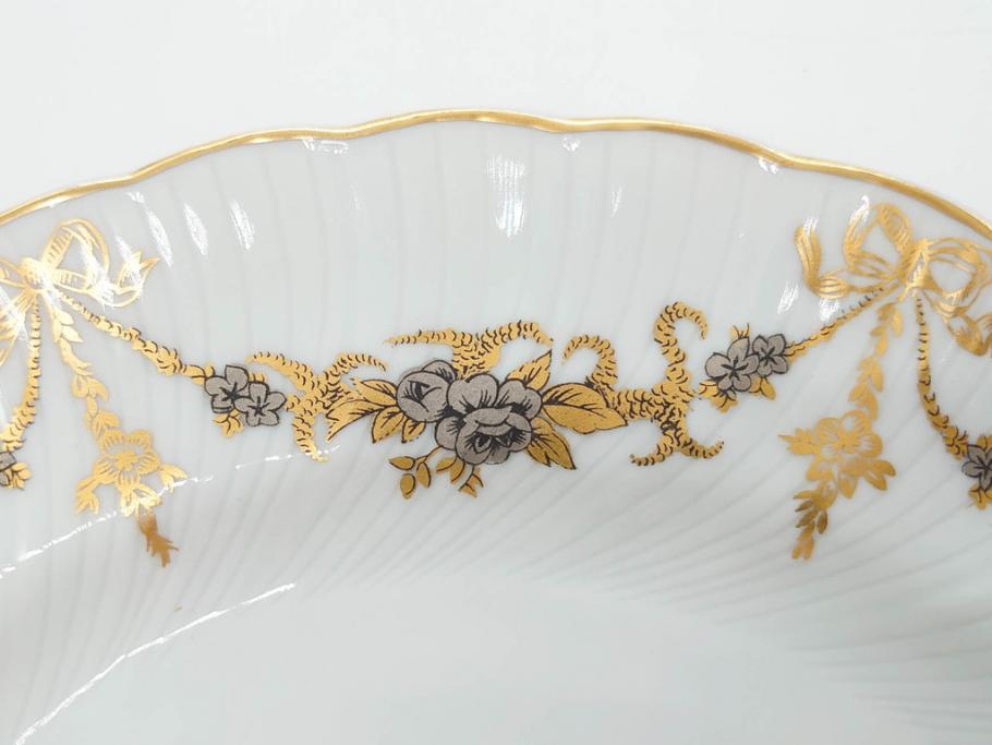 フランス　BERNARDAUD(ベルナルド)　LIMOGES(リモージュ)　マリー・テレーズ　細かな花のガーランドが装飾された優雅なプレート4枚セット(MARIE THERESE、リボン、花、フラワー、金彩、中皿、磁器、洋食器)(R-078638)