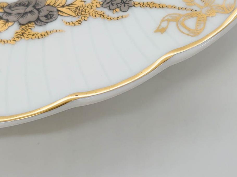 フランス　BERNARDAUD(ベルナルド)　LIMOGES(リモージュ)　マリー・テレーズ　細かな花のガーランドが装飾された優雅なプレート4枚セット(MARIE THERESE、リボン、花、フラワー、金彩、中皿、磁器、洋食器)(R-078638)