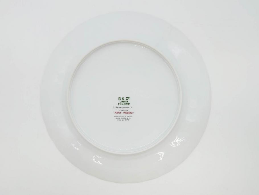 フランス　BERNARDAUD(ベルナルド)　LIMOGES(リモージュ)　マリー・テレーズ　細かな花のガーランドが装飾された優雅なプレート4枚セット(MARIE THERESE、リボン、花、フラワー、金彩、中皿、磁器、洋食器)(R-078638)